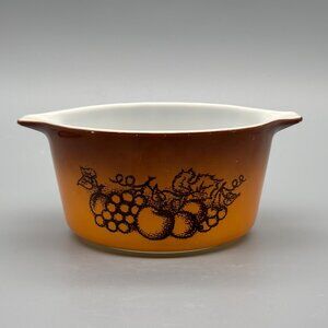 Vintage Pyrex Old Orchard 1 Qt Casserole Brown Ombre Fruit Pattern Glass Bowl
